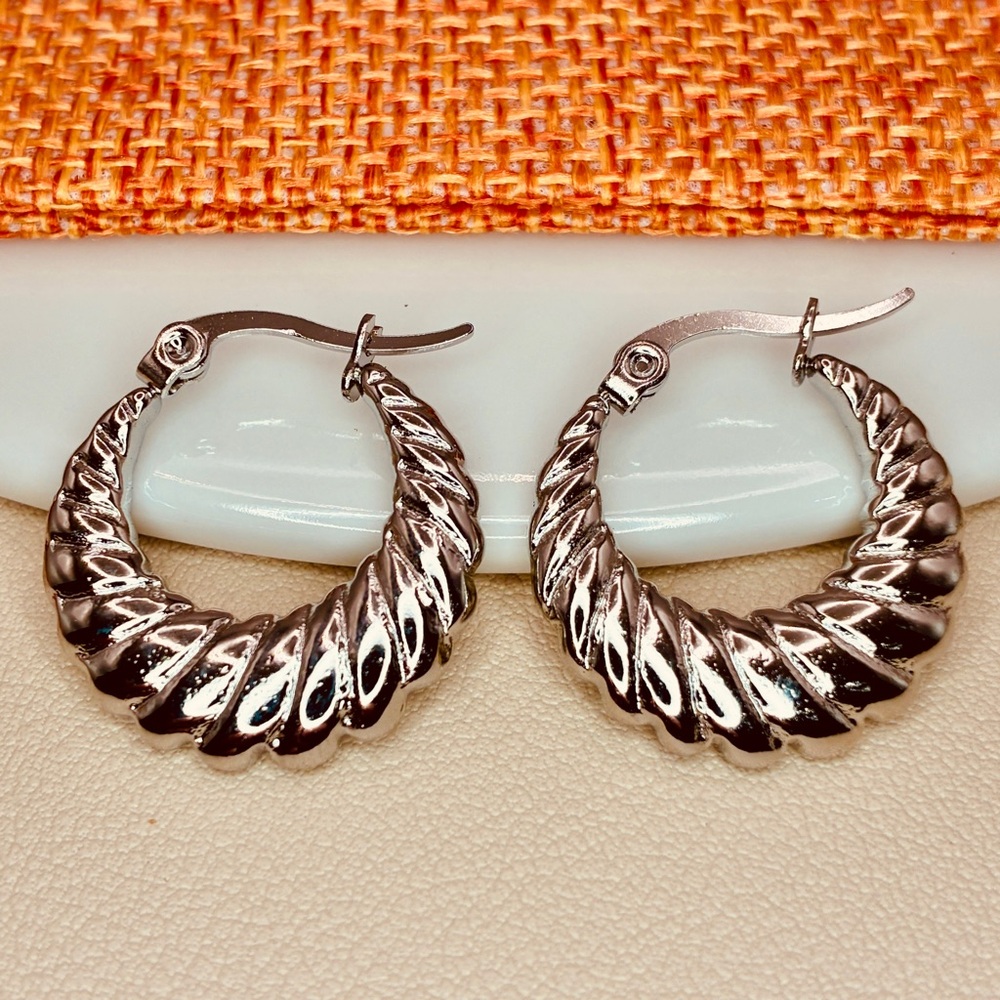 Elegant Silver Textured Hoop Earrings